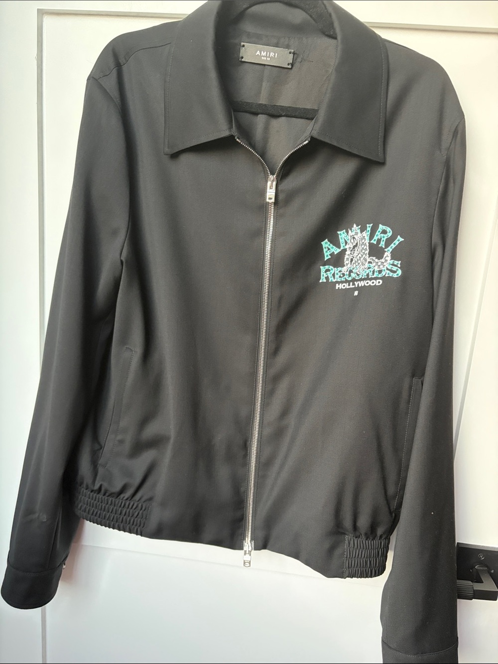 AMIRI Black Bomber Jacket with Turquoise Logo